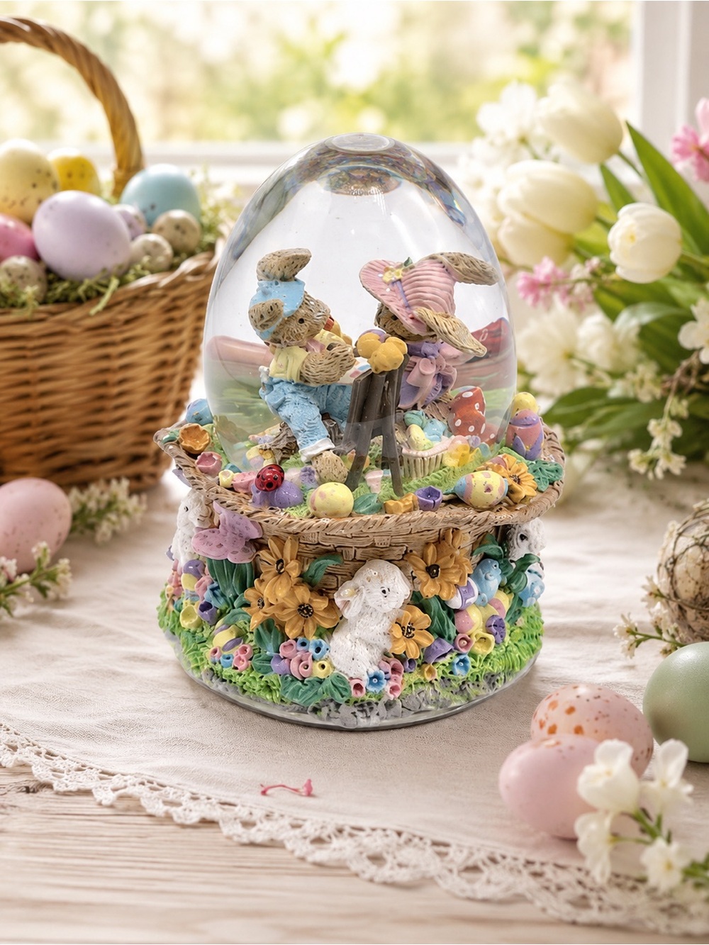 Easter Bunny Musical Snow Globe with Iridescent Glitter – Easter Parade